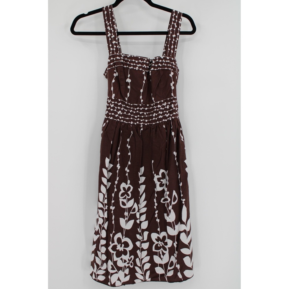 Speechless Dress Womens Size 7 Brown White Floral Sundress Sleeveless V Neck Bow